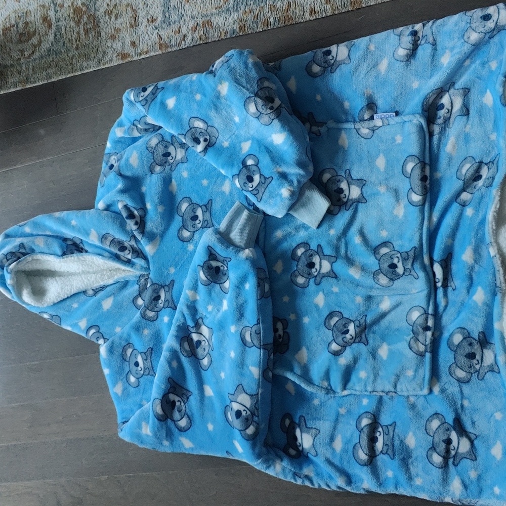 Blue Koala Print Hoodie Blanket